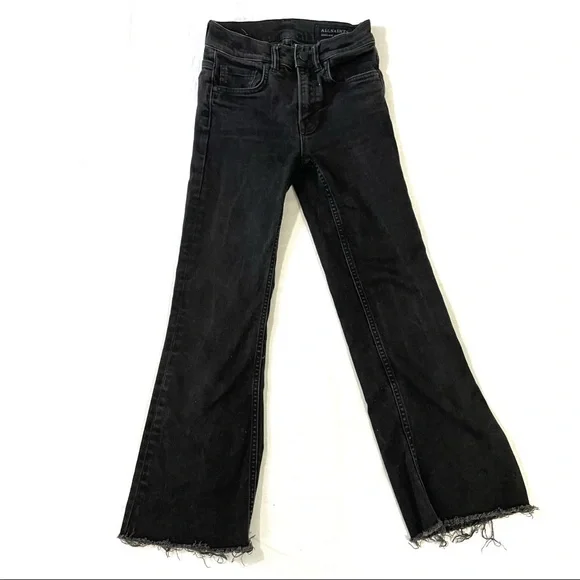 All Saints Black Heidi Crop Flare Raw Hem Jean - Picture 5 of 11